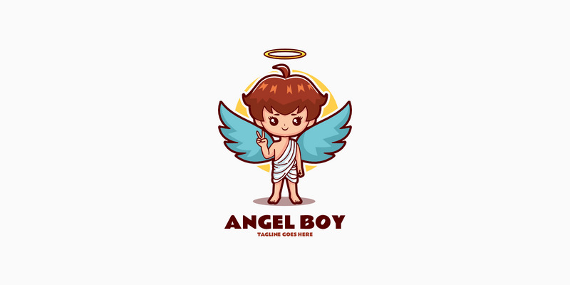Logotipo de desenho animado de mascote de menino anjo - Features Image 1