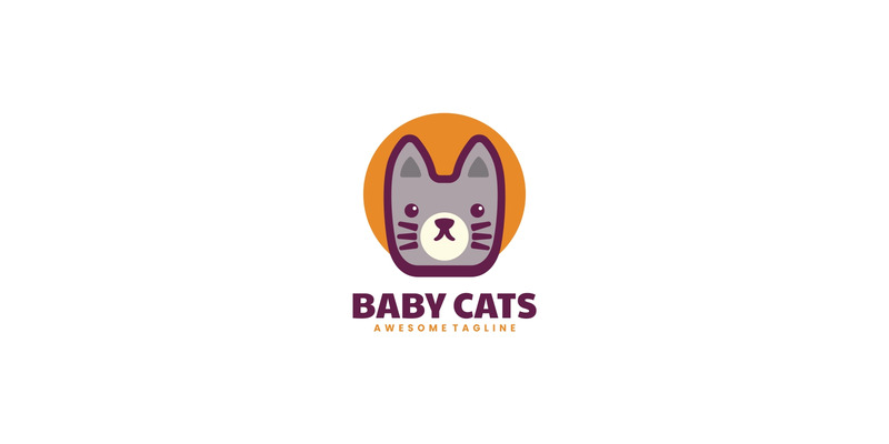Baby katt enkel maskot logotyp - Features Image 1