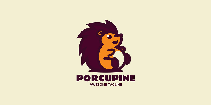 Stekelvarken mascotte cartoon logo 2 - Functieafbeelding 1