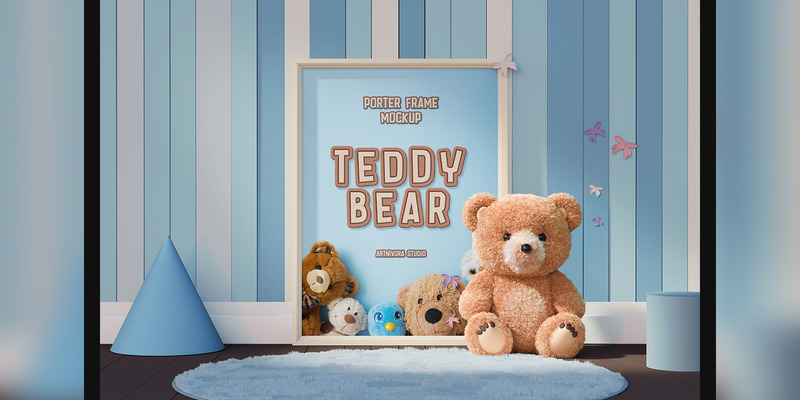 Poster Frame with Teddy Bear Mockup - Features Image 1