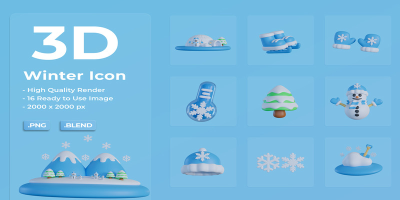 3D Vinter Ikonuppsättning Bundle Design - Features Image 1