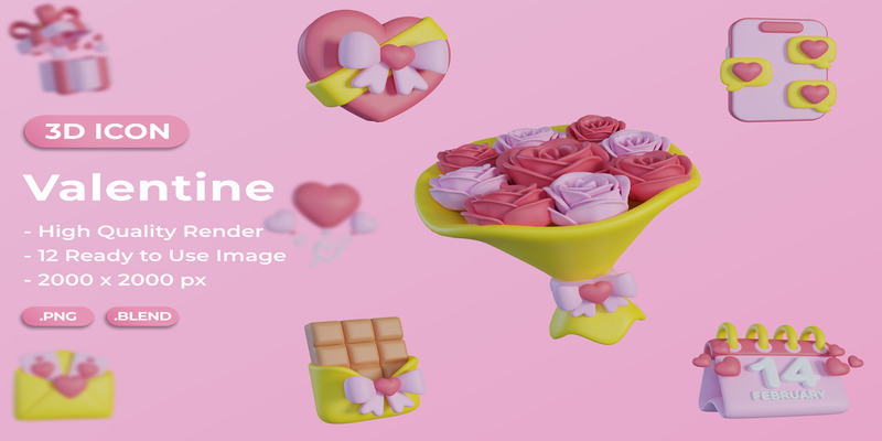 Valentijn 3D-pictogramset bundelontwerp - Features Image 1