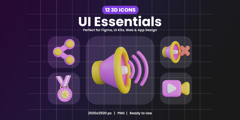 UI Essential 3D Icon Pack - Features Image 1
