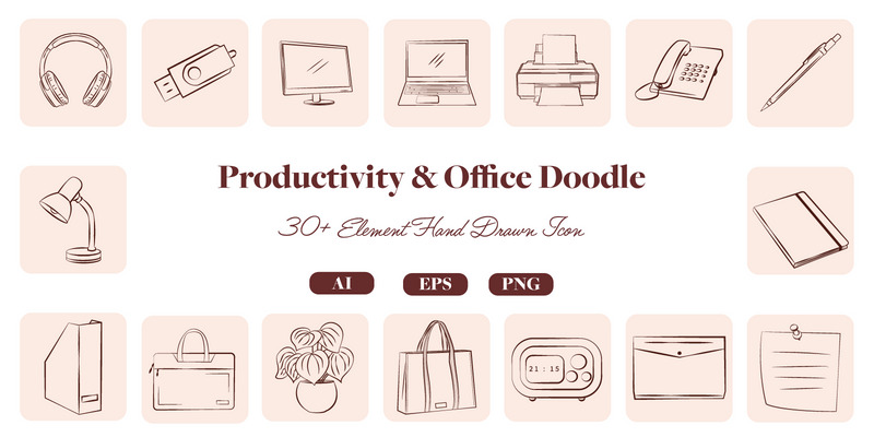 Arbete Kontors Doodle Ikonpaket - Features Image 1