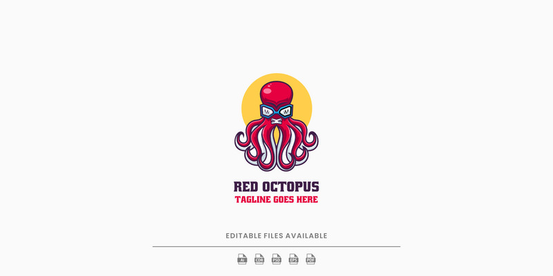 Logo mascotte semplice del polpo rosso - Caratteristiche Immagine 1