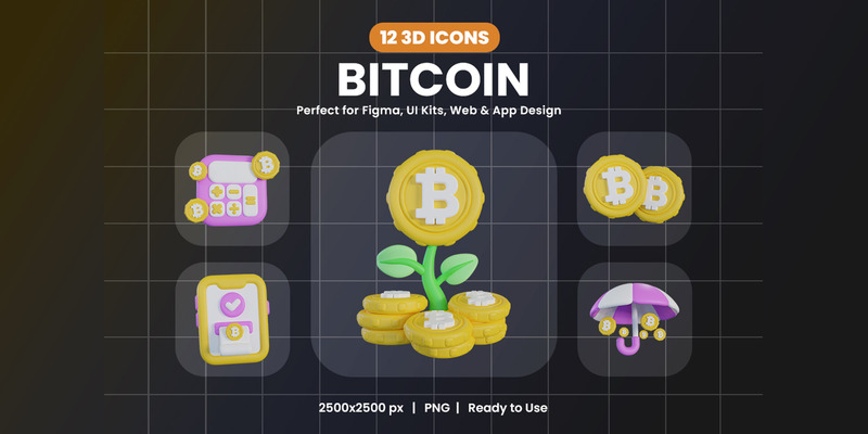 Bitcoin 3D Icon Pack Design 74 - Features Image 1