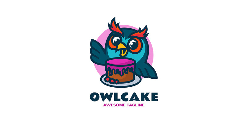 Uil taart mascotte cartoon logo - Functieafbeelding 1