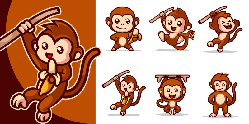 Mascot Animal Monkey Character Set - Features Image 1