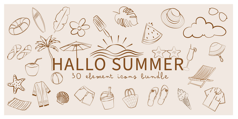 Hallo sommar handritad ikonuppsättning - Features Image 1
