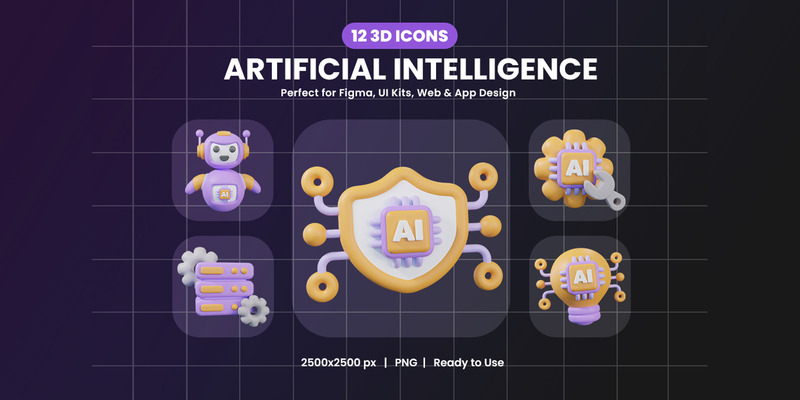 3D Artificial Intelligence Icon - Features Image 1