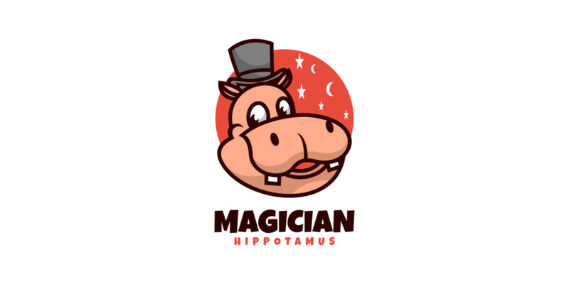 Logo de dessin animé hippopotame magicien - Caractéristiques de l’image 1