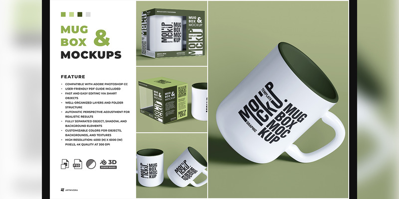 Mug & Box Packaging Mockup Sets - Features Image 1