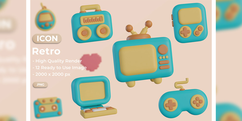 3D Graphic Design Retro Icon Set - Features Image 1