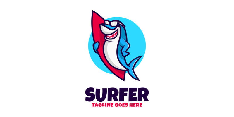 Logo de dessin animé de mascotte de requin surfeur - Caractéristiques de l’image 1