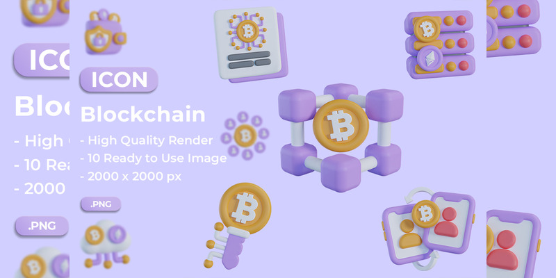 3D Blockchain Icon Set Template - Features Image 1