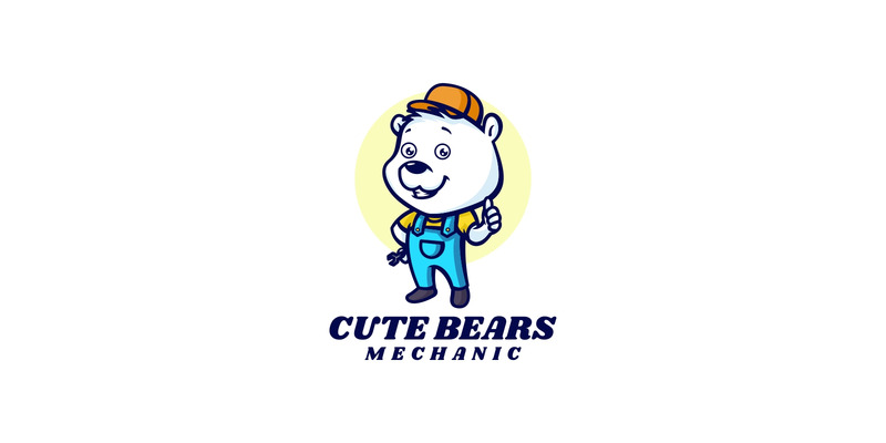 Logo de dessin animé mignon ours mécanicien - Caractéristiques de l’image 1