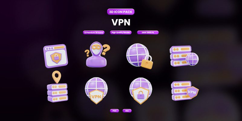 Набор 3D-иконок VPN, дизайн 1445 - Features Image 1