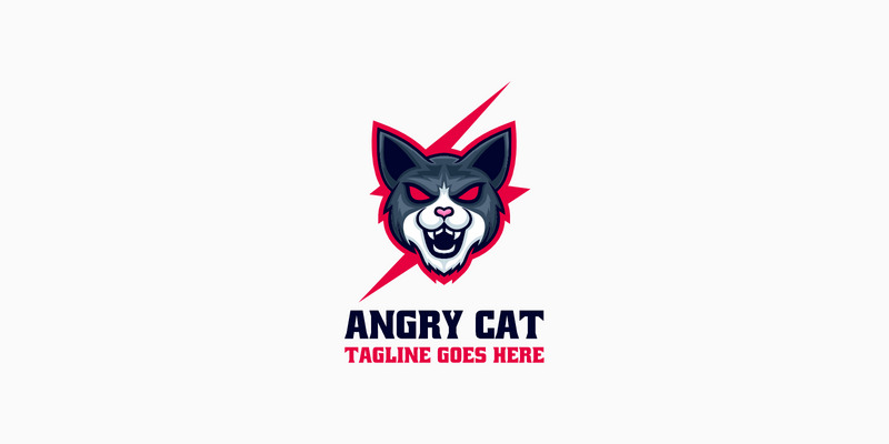 Logo mascotte semplice gatto arrabbiato - Caratteristiche Immagine 1