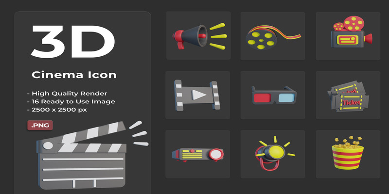 3D кіно набір іконок - Features Image 1