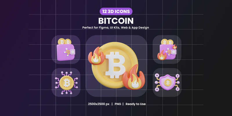 3D Bitcoin Icon Pack Design - Features Image 1