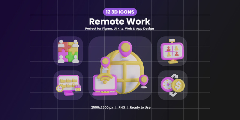 3D Remote Work Icon Pack Design - Features Image 1