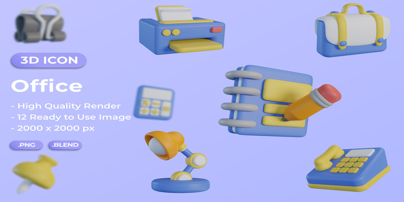 Office 3D Ikonuppsättning Bundle Design - Features Image 1