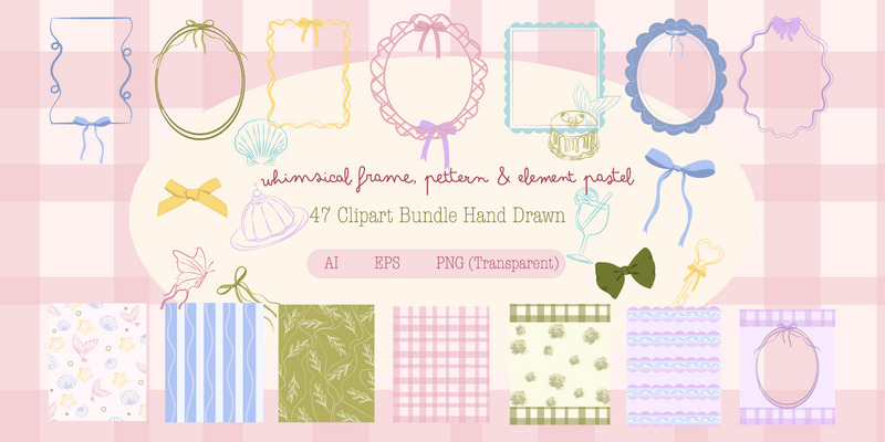Whimsical Frame, Pattern & Element Pastel Clipart Bundle - Features Image 1