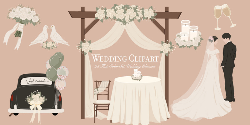 Wedding Flat Color Clipart Bundle - Features Image 1