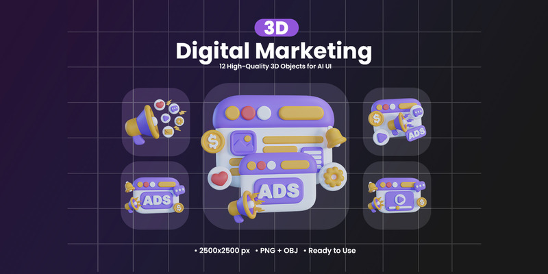 Digital Marketing 3D Icon Pack - Features Image 1