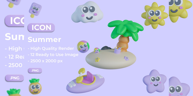 3D Chubby Summer Icon Pack - Features Image 1