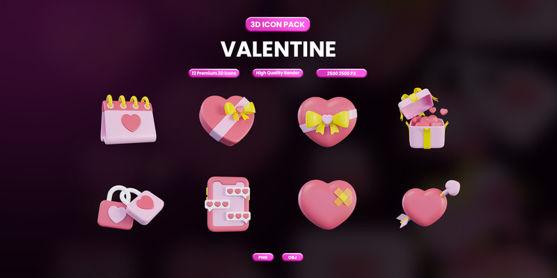 Valentijn 3D-pictogrammenpakket ontwerp - Features Image 1