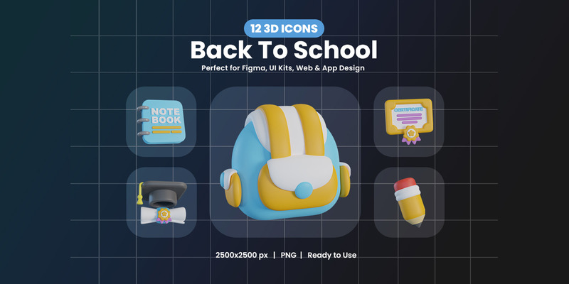 Back to School 3D Icons Design - Features Image 1