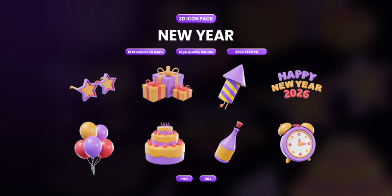 2026新年庆祝3D图标包 - Features Image 1