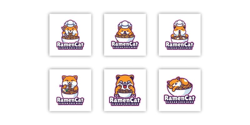 Ramen Cat Mascot Character Logo Design - Features Image 1