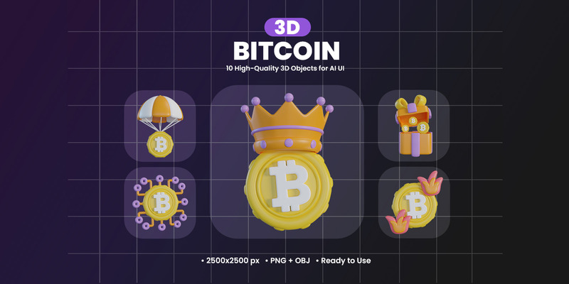 Bitcoin 3D-pictogramsetontwerp - Features Image 1