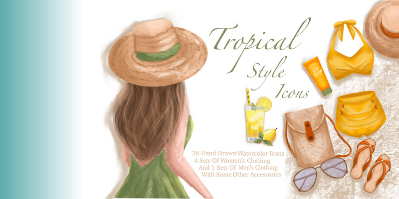 Watercolor Tropical Clothing Icons 214 - Features Image 1