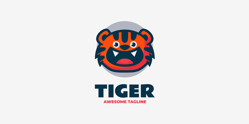 Tijger mascotte cartoon logo 2 - Functieafbeelding 1