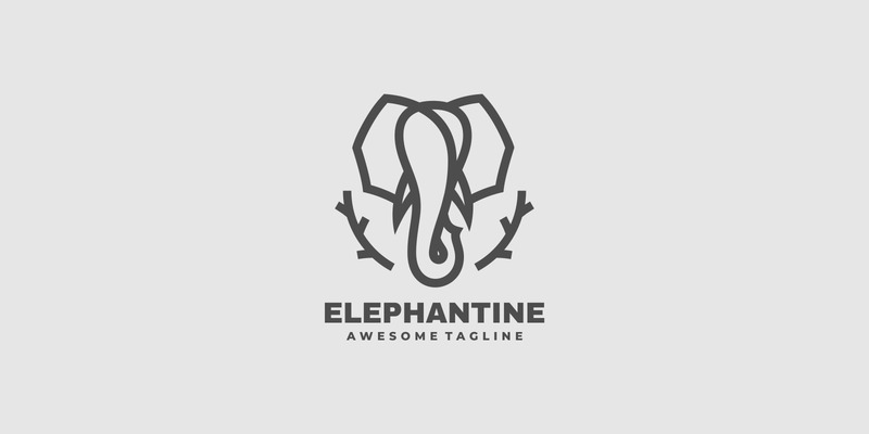 Modèle de logo d'art de ligne d'éléphant - Caractéristiques de l’image 1