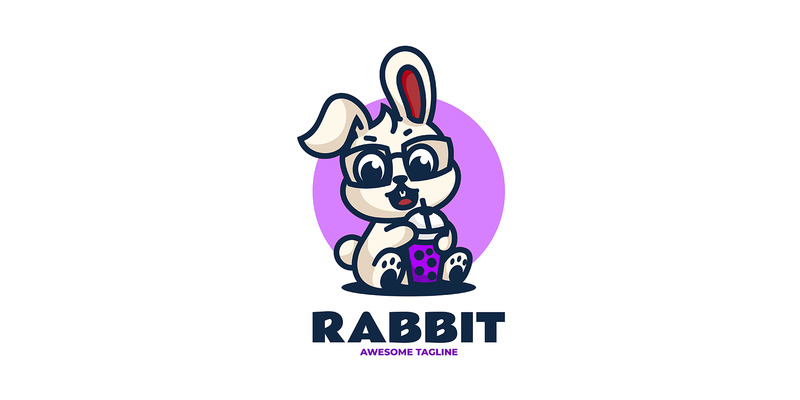 Konijn Boba mascotte cartoon logo - Functieafbeelding 1