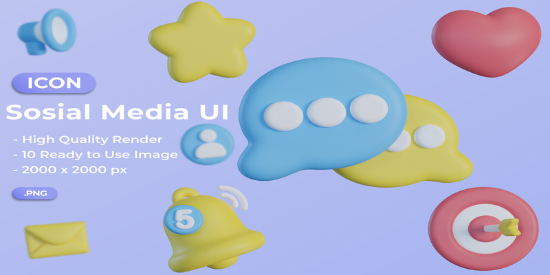 3D Social Media UI Icons Bundle - Features Image 1