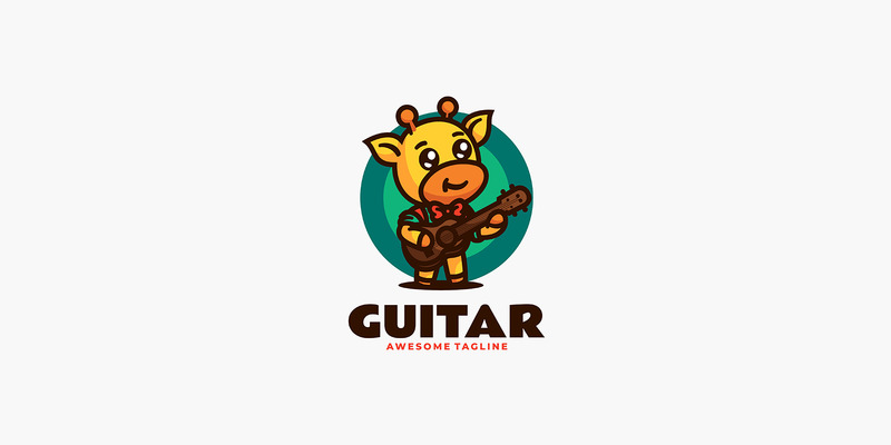 Logo del fumetto della mascotte della giraffa della chitarra - Caratteristiche Immagine 1