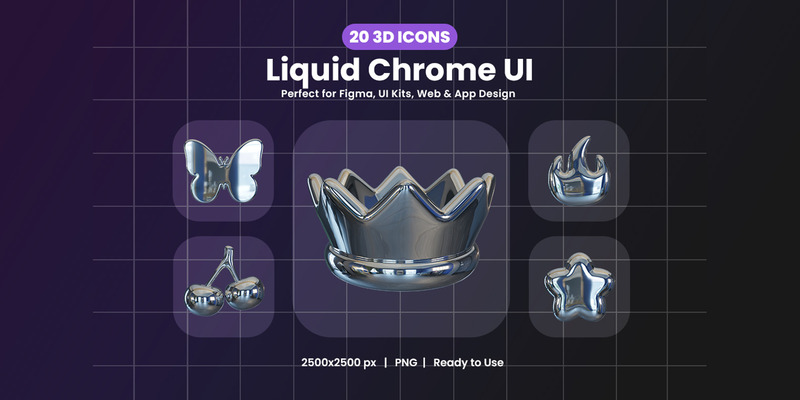 3D Liquid Chrome UI Icons - Features Image 1