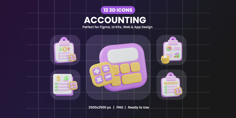 3D Accounting Icon Pack Design - Features Image 1