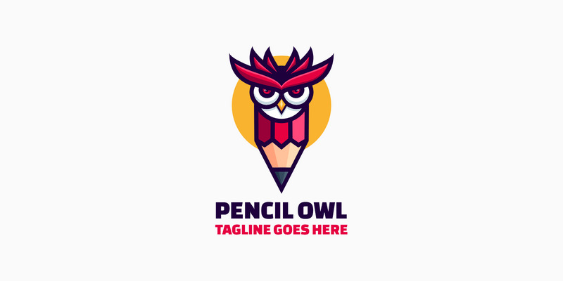 Logo mascotte semplice gufo matita - Caratteristiche Immagine 1