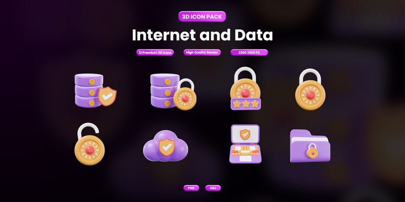 3D-pictogrammen voor internet en data - Features Image 1