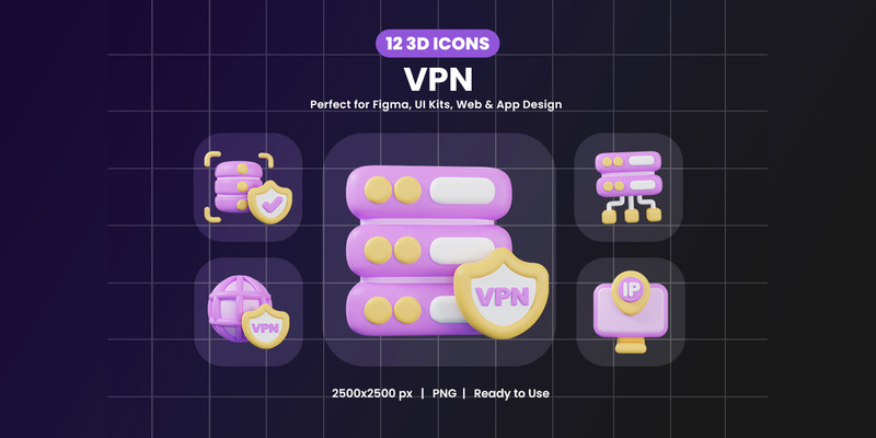 VPN 3D Icon Set Pack Design - Features Image 1