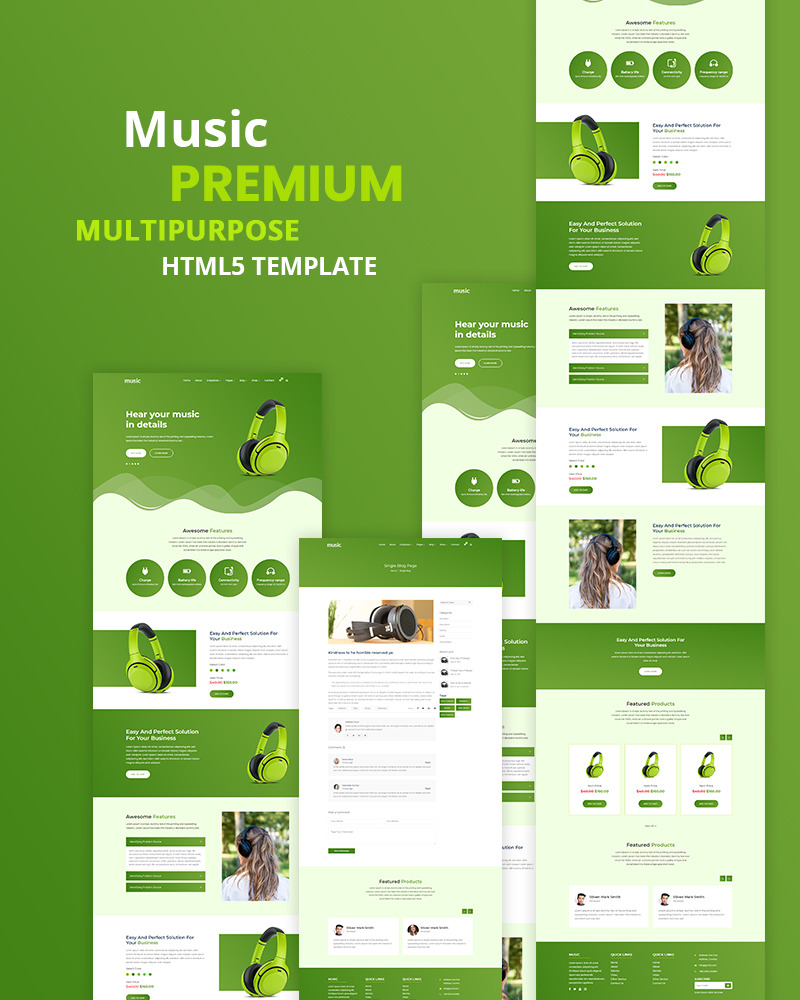 Musica - Modello di sito Web HTML5 multiuso aziendale per cuffie - Caratteristiche Immagine 1