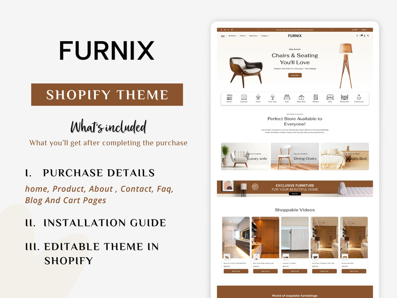 Furnix – Thème Shopify pour la décoration et le mobilier d'intérieur élégants | Shopify 2.0 - Caractéristiques de l’image 1