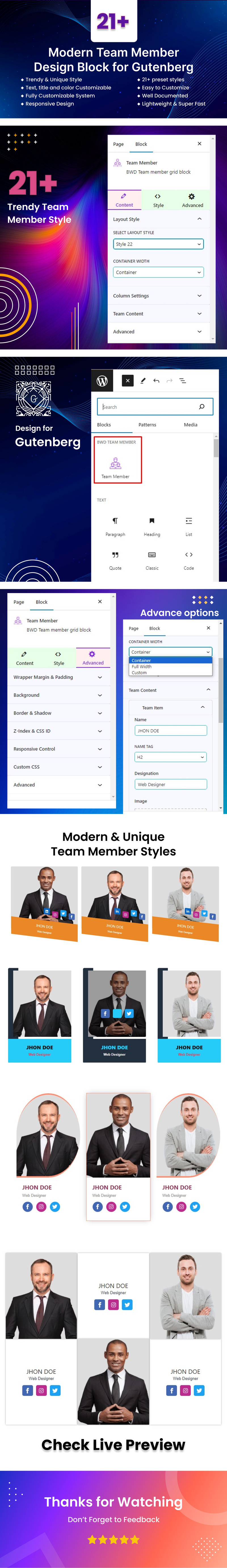 BWD Team Member Gutenberg Block For WordPress - Features Image 1