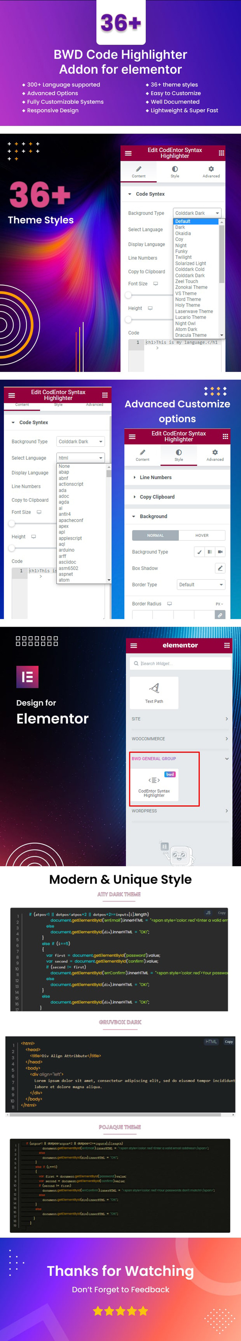 Code Highlighter WordPress Plugin for Elementor - Features Image 1